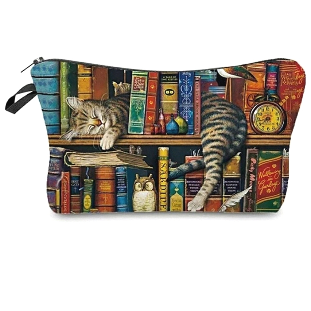 Cat Sleeping in Library Cosmetic/Make-up Bag, NWT
